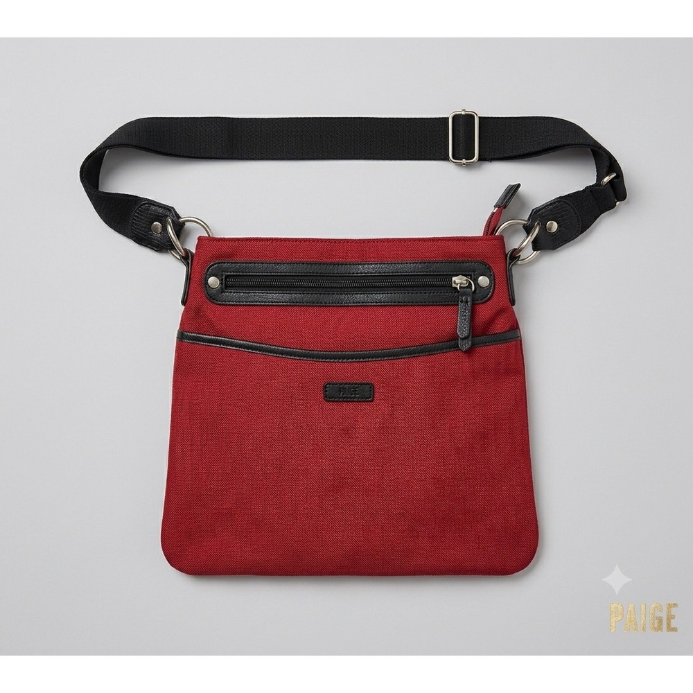 Ellington Red Nylon Crossbody Bag Black Leather Trim Adjustable Strap Pocket